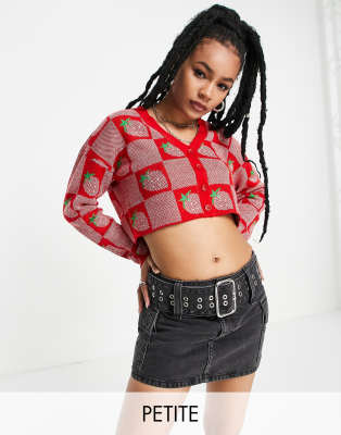 cropped strawberry print cardigan in red