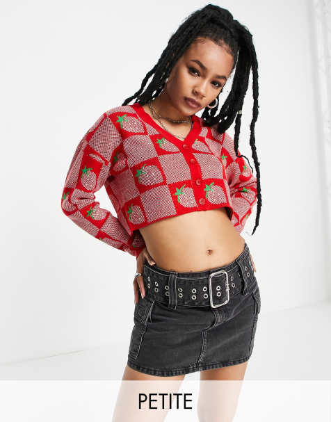 Only Petite cropped strawberry print cardigan in red - view 1
