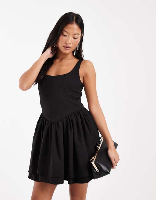 ONLY Petite – Czarna sukienka mini z gorsetowym detalem, 4 z 4