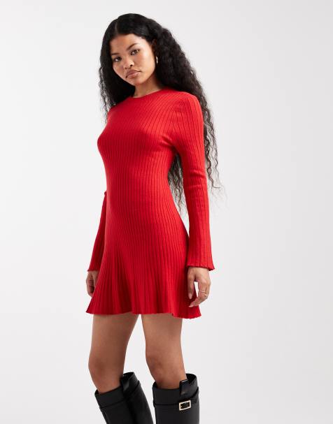 ONLY Petite mini knitted skater dress in red
