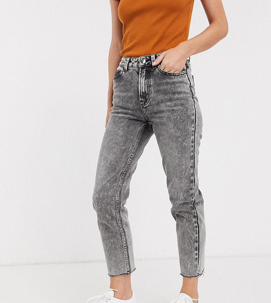 Only Petite - Denim jeans met hoge taille in acid wash-Zwart