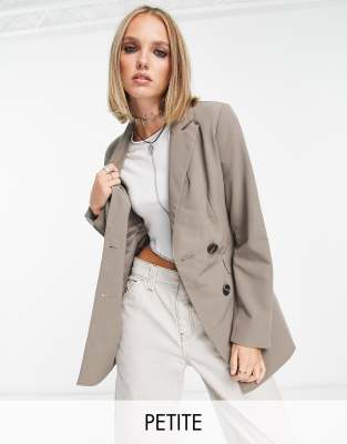 Only Petite double breasted blazer in mushroom-Brown