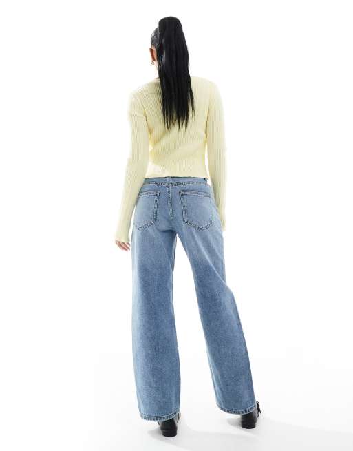 Ladies Jeans Wide Leg Stretch Pantalon ONLY Petite Ella Mid Waist