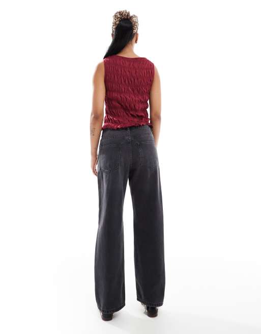 ONLY Petite Ella mid waist straight fit jeans in washed black, 4 of 5