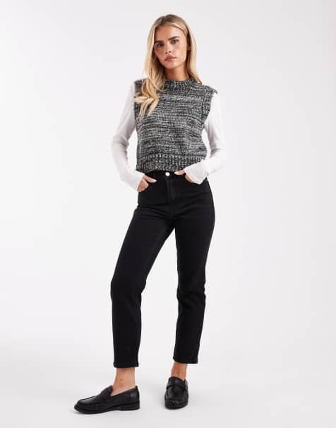 ONLY Petite Emily high waisted straight leg jeans in black