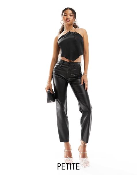 ONLY Petite Emily faux leather ankle trousers in black 