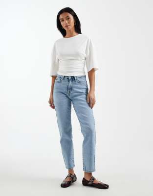Only Petite Emily High Rise Straight Leg Jeans In White