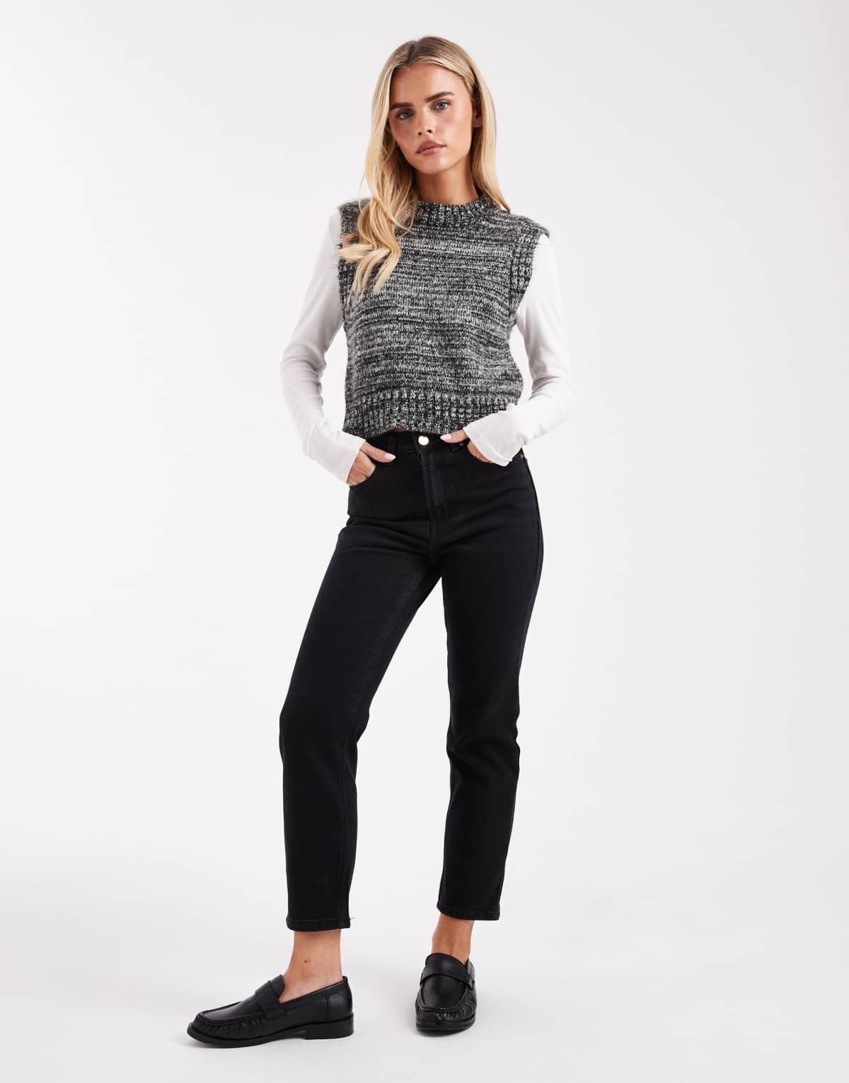 ONLY Petite Emily high waisted straight leg jeans in black