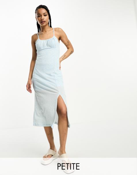 Only Petite exclusive cami split side midi dress in blue daisy print - view 1
