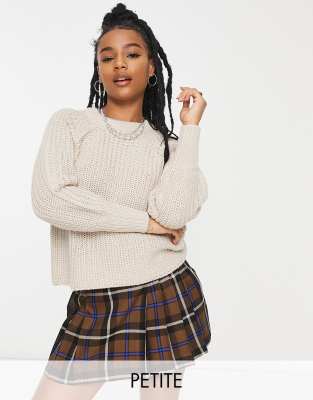 Only Petite ONLY Petite exclusive ribbed balloon sleeve jumper in cream-White