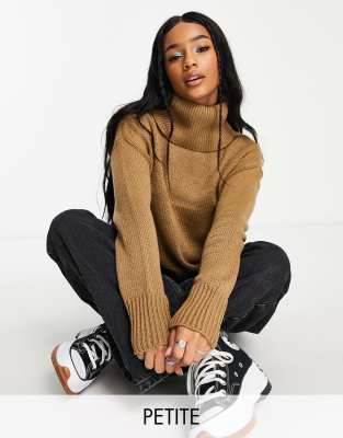 Only Petite exclusive roll neck jumper in camel-Neutral