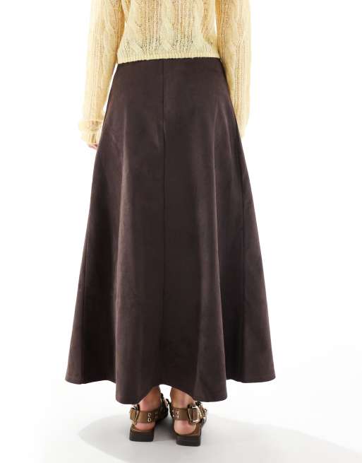 ONLY Petite faux suede maxi skirt in brown, 4 of 5