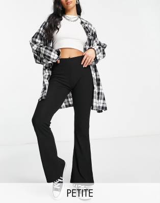 Only Petite high waist flared pants in black