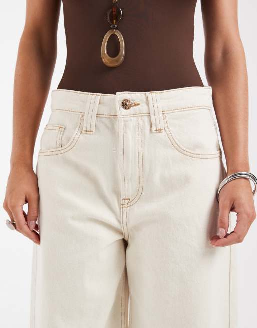 ONLY Petite – Frankie – Barrel-Leg-Jeans in Ecru mit hohem Bund, 5 von 5