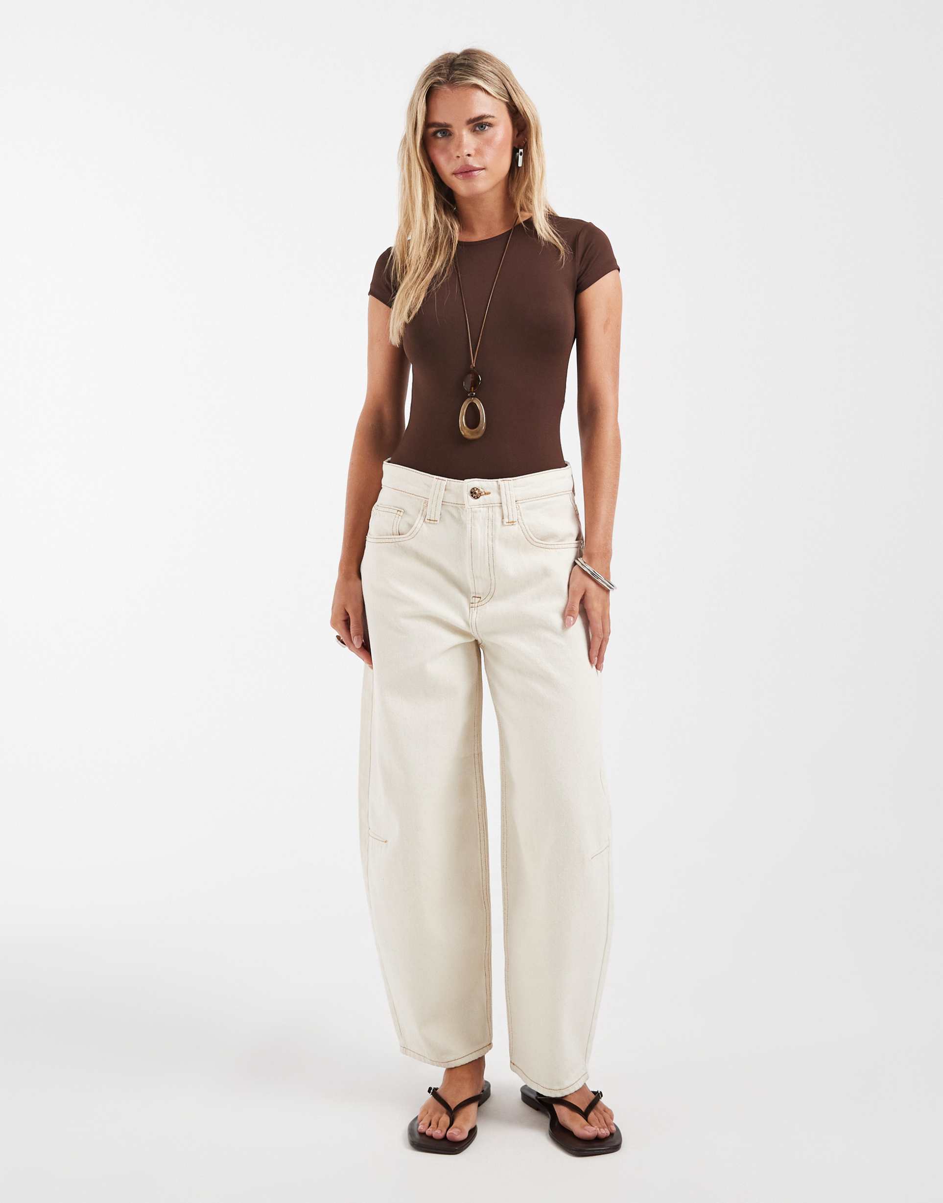 only petite frankie high waist barrel jeans in ecru
