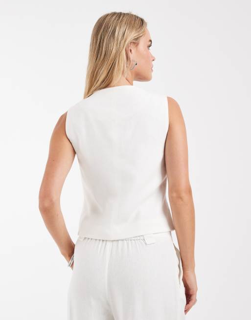 ONLY Petite - Gilet sartoriale in misto lino bianco in coordinato, 4 di 4