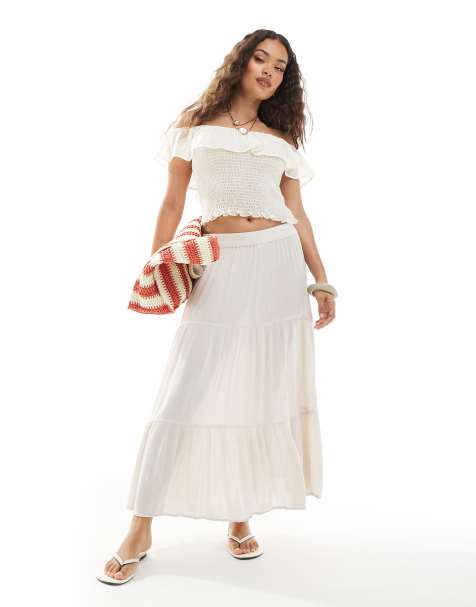 ONLY Petite - Gonna lunga a balze color crema - view 1