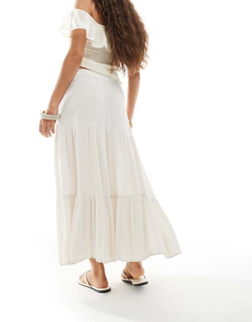 ONLY Petite - Gonna lunga a balze color crema, 5 di 5