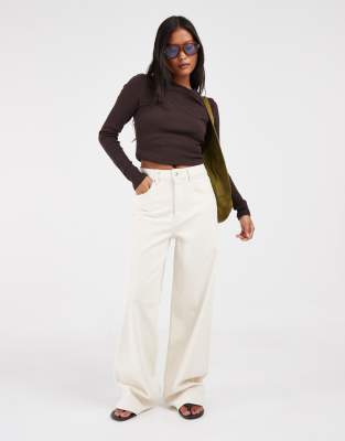 Only Petite Hannah Extra High Waist Wide Leg Jeans In Neutral