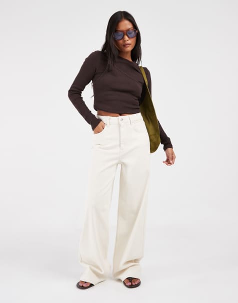 ONLY Petite Hannah extra high-waist wide leg jeans in ecru - view 1