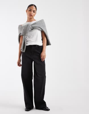 Only Petite Hannah Extra High Waist Wide Leg Jeans In Black