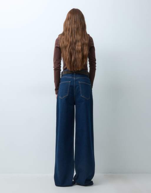 ONLY Petite Hannah Jeans mit extra hohem Bund und weitem Bein in Dunkelblau, 4 von 5