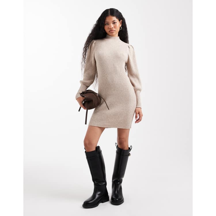 beige petite dress Beige Petite Faux Suede Mini Dress