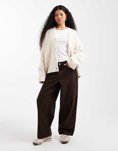 ONLY Petite high waist barrel jeans in brown - view 1