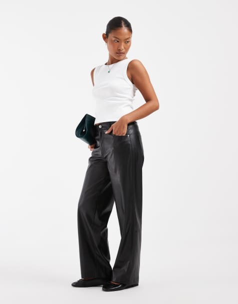 ONLY Petite high waist faux leather pants in black - view 1