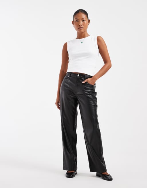 ONLY Petite high waist faux leather pants in black, 4 of 5