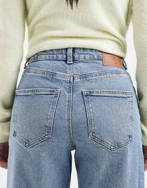 ONLY Petite High-Waist-Jeans mit weitem Bein in Mittelblau, 4 von 5