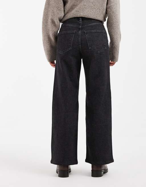 ONLY Petite High-Waist-Jeans mit weitem Bein in verwaschenem Schwarz, 3 von 5
