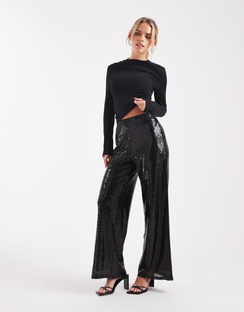 ONLY Petite high waist pull on sequins trousers in black - view 1