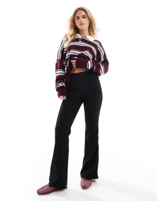 Only Petite ONLY Petite high waist ribbed flare trousers in black