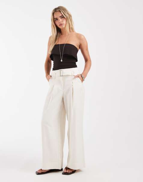 ONLY Petite high waist wide leg tailored trouser in cream - view 1