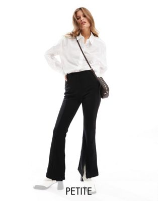 ONLY Petite high waisted slit front legging trousers in black
