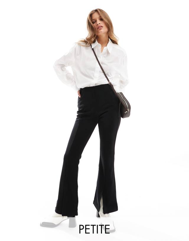 ONLY Petite - high waisted slit front legging trousers in black