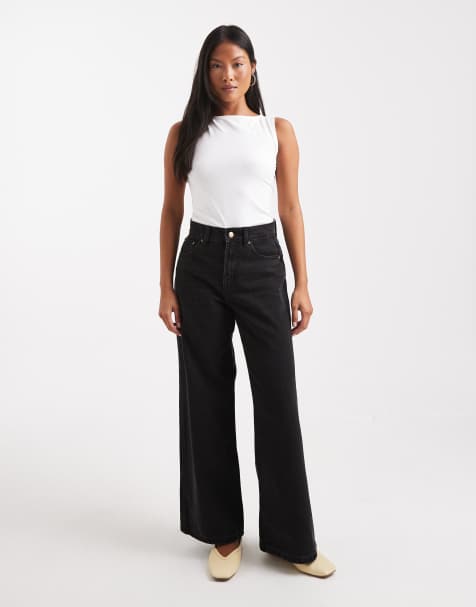ONLY Petite Hope high waisted wide leg jeans in black - view 1