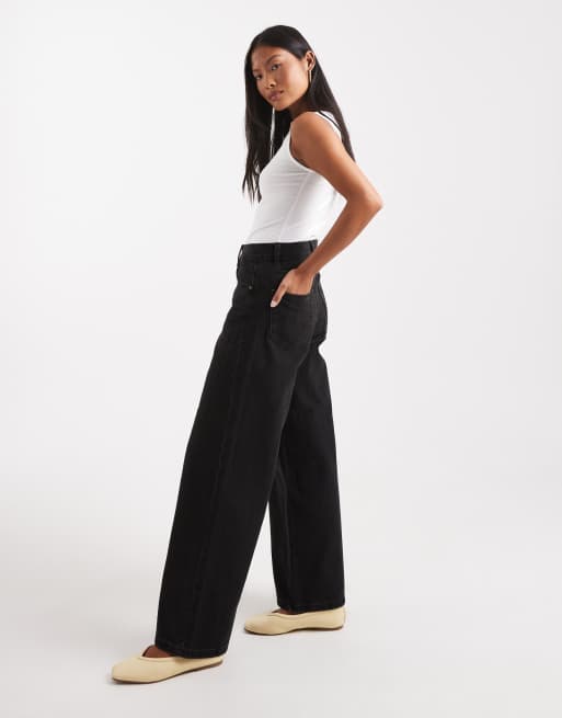 ONLY Petite Hope high waisted wide leg jeans in black, 2 of 5