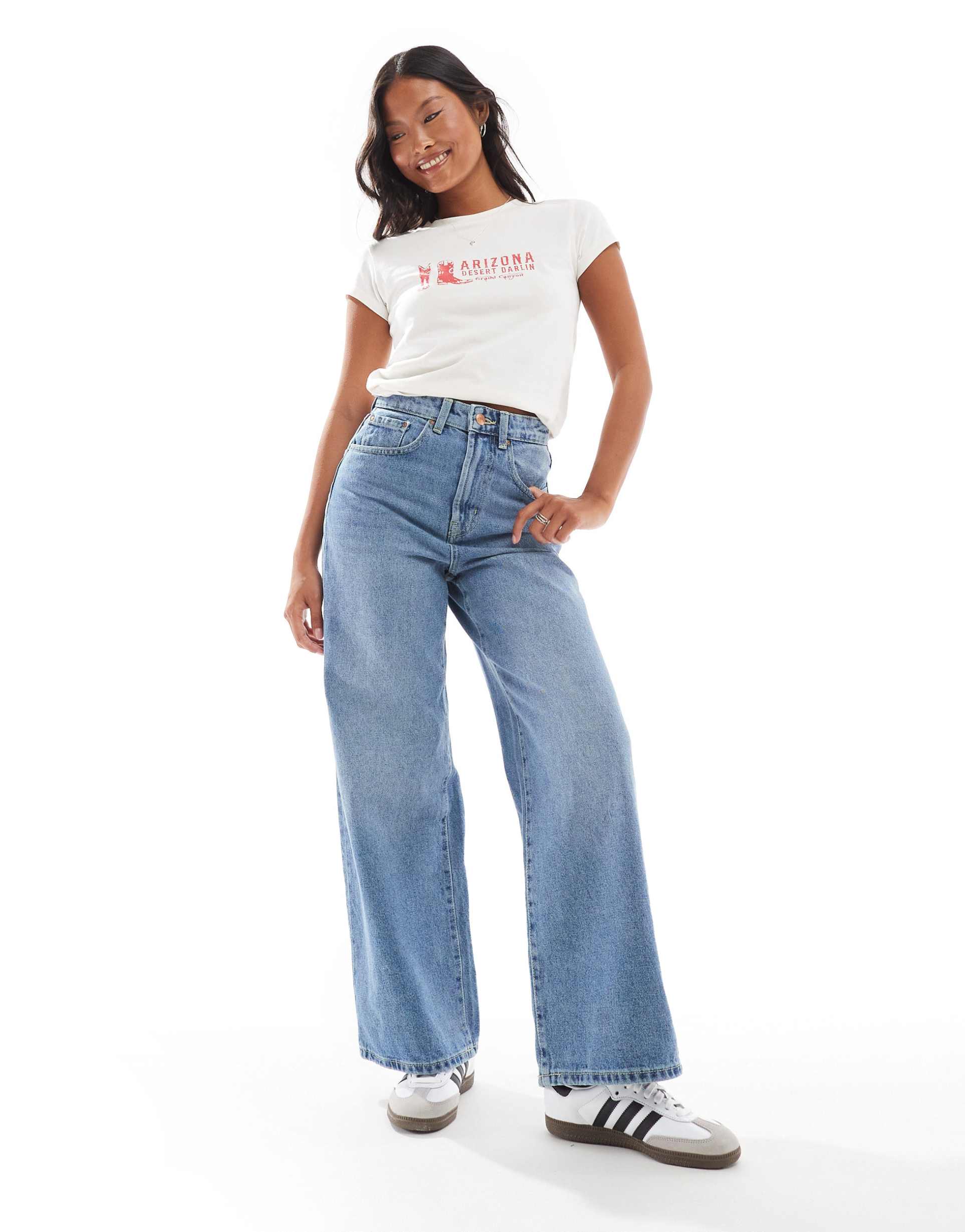 only petite hope high waisted wide leg jeans in light blue