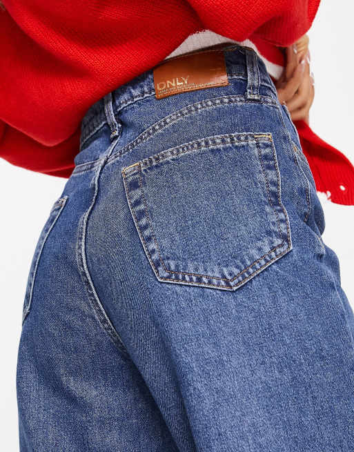Only Petite Hope high waisted wide leg jeans in medium blue, 3 of 4