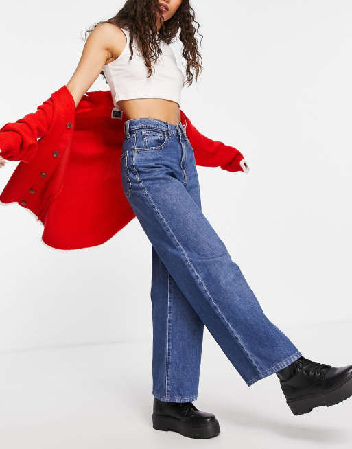 Only Petite Hope high waisted wide leg jeans in medium blue, 4 of 4