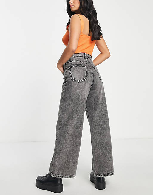 Jeans Only Petite hope high waisted wide leg jeans in washed grey 
