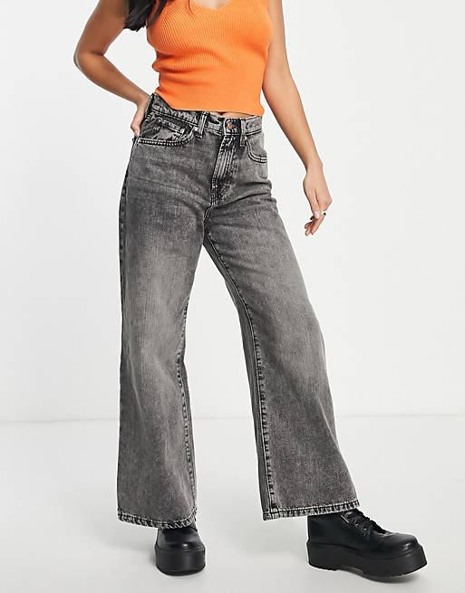 Jeans Only Petite hope high waisted wide leg jeans in washed grey 