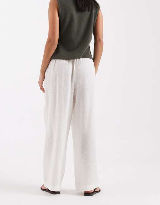 ONLY Petite – Hose aus Leinenmix in Weiß mit weitem Bein, 2 von 5