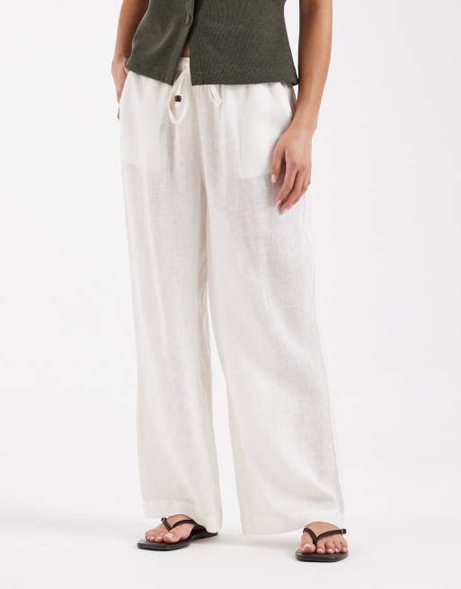 ONLY Petite – Hose aus Leinenmix in Weiß mit weitem Bein, 4 von 5