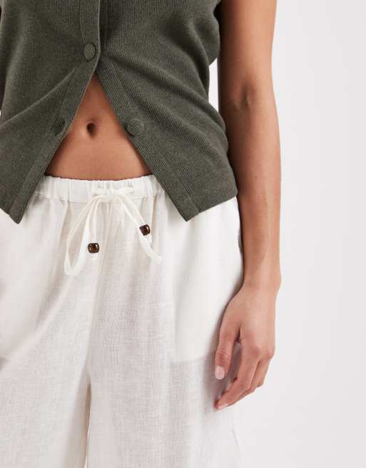 ONLY Petite – Hose aus Leinenmix in Weiß mit weitem Bein, 5 von 5