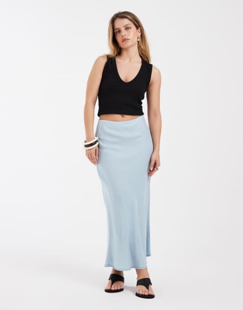 Only Petite – Jasnoniebieska jeansowa spódnica maxi z tkaniny chambray - view 1