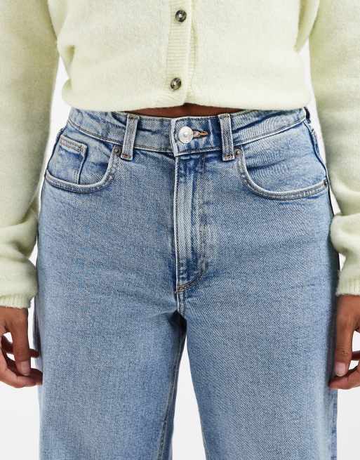 Only Petite jeans a vita alta a gamba larga in blu medio, 5 di 5