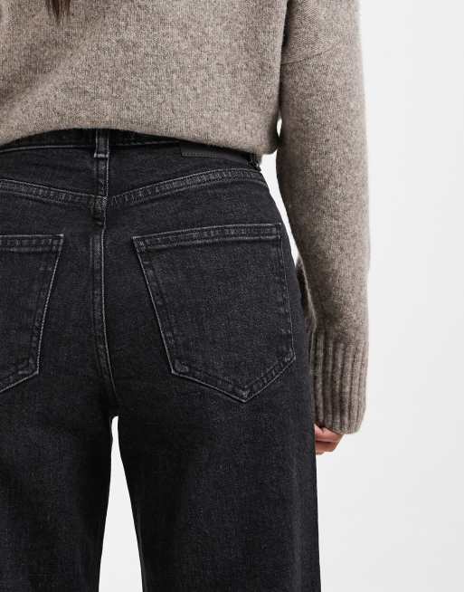 ONLY Petite jeans a vita alta a gamba larga in nero slavato, 4 di 5